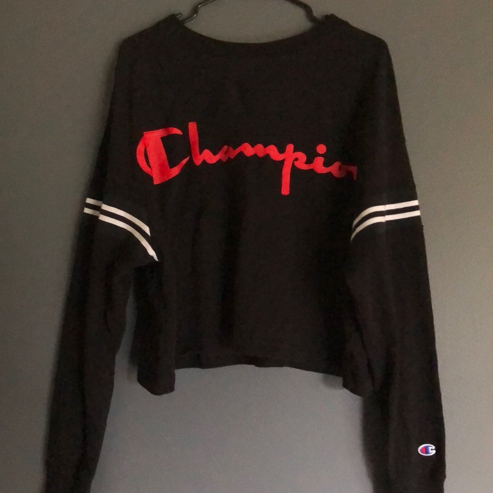black and red champion crop top sweatshirt